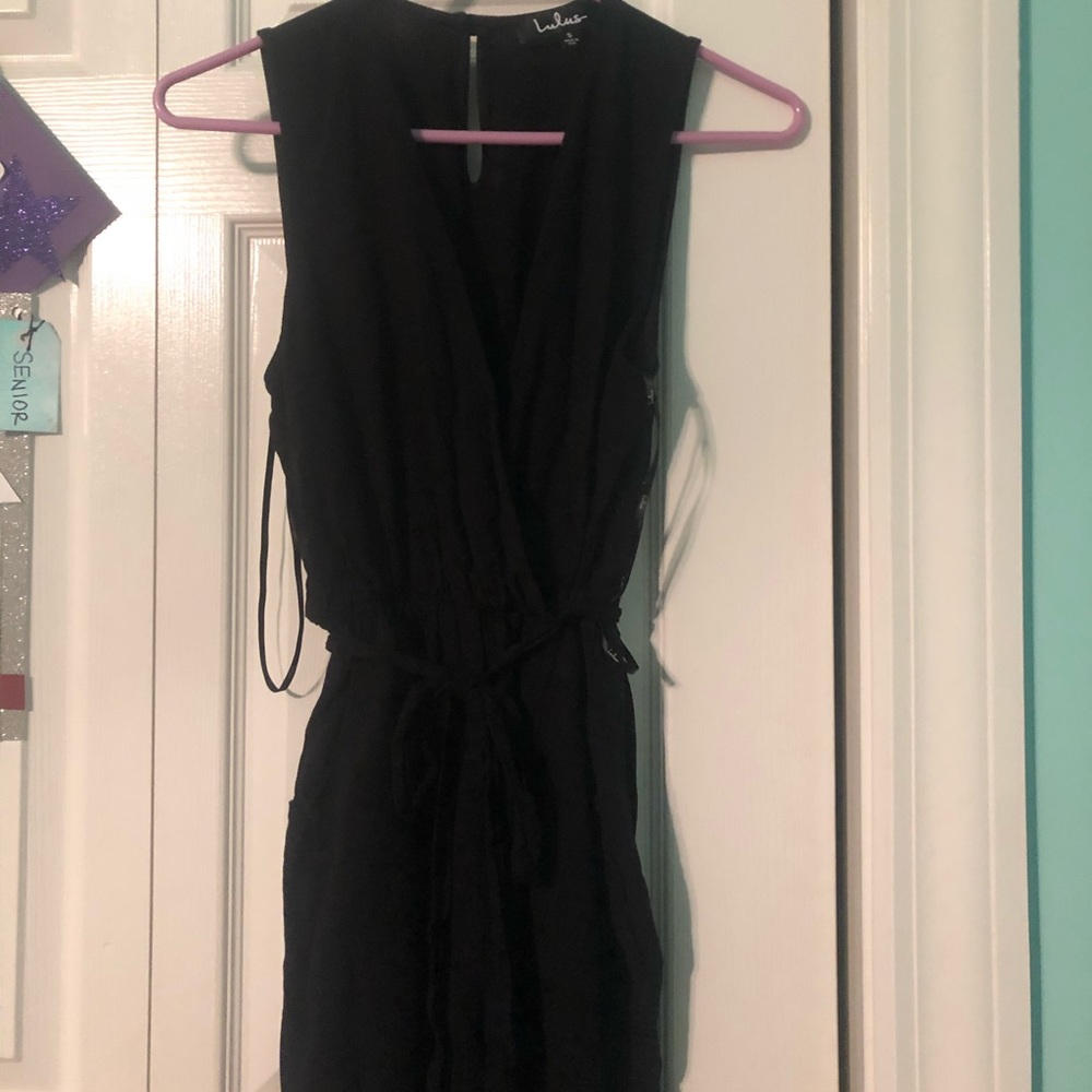 lulus black tie front jumpsuit